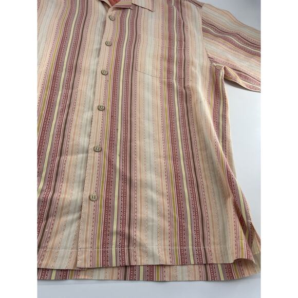 Tommy Bahama 100% Silk Shirt Mens Large Red Orange Striped Aloha Cruise Hawaiian - Picture 4 of 10